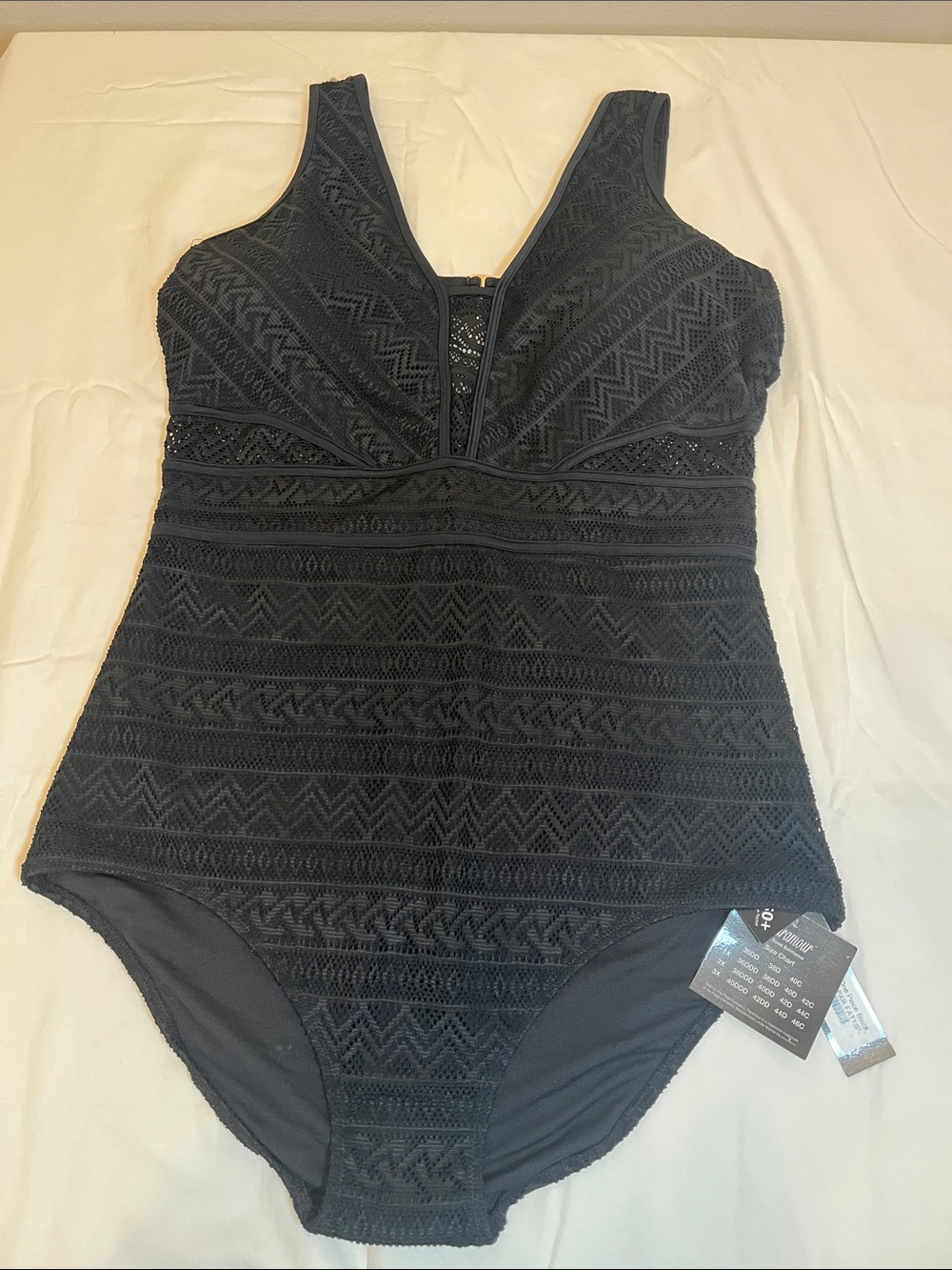 Paramour Black Lace-Texture One-Piece Swimsuit with Front Zip